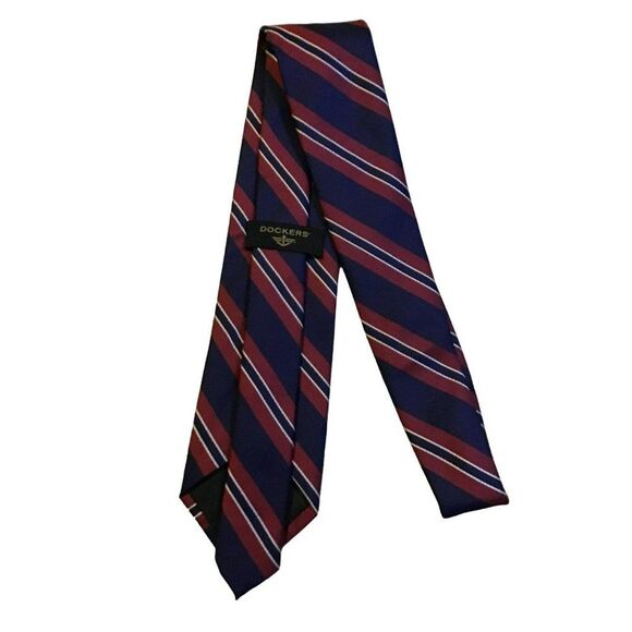 5/$10 Dockers Red Blue Stripe Polyester Men's Tie NWOT - Picture 2 of 5